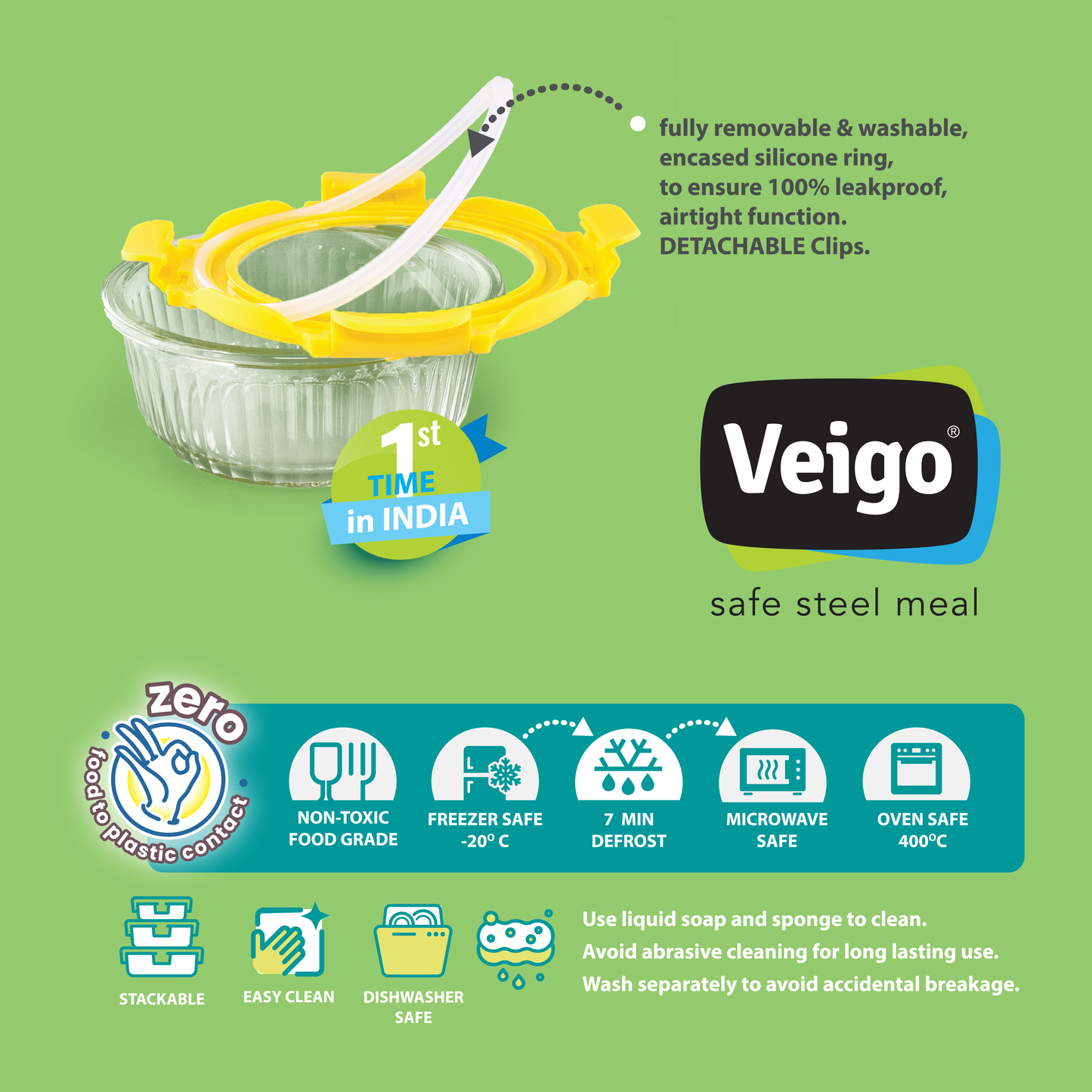 Veigo See & Serve |ROUND| Glass Container w/ Glass Lid