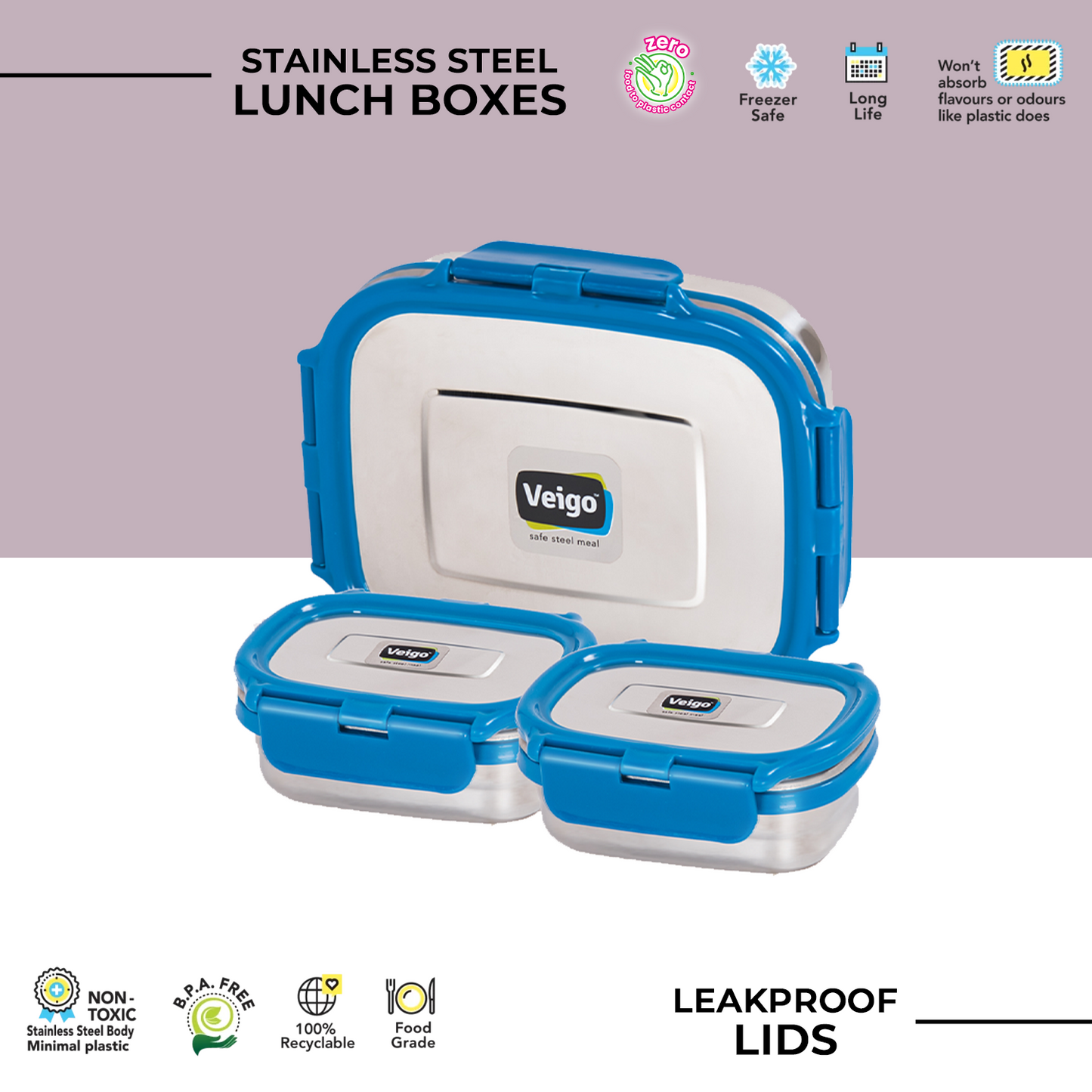 Veigo Daftar- Set of 3 Lunch Boxes in Lunch Bag