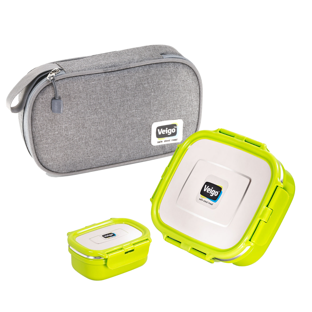 Veigo On the Go HeatUp - Set of 2 in a slim Lunch bag (Microwave Safe)