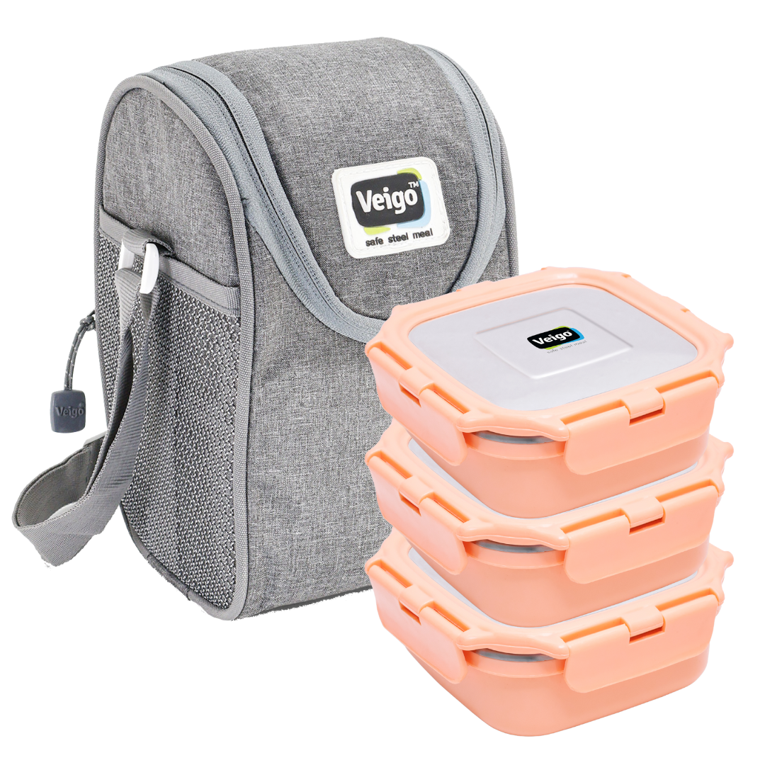 Veigo LunchBoss HeatUp - Tower of 3 in Insulated Pouch ( Microwave Safe)