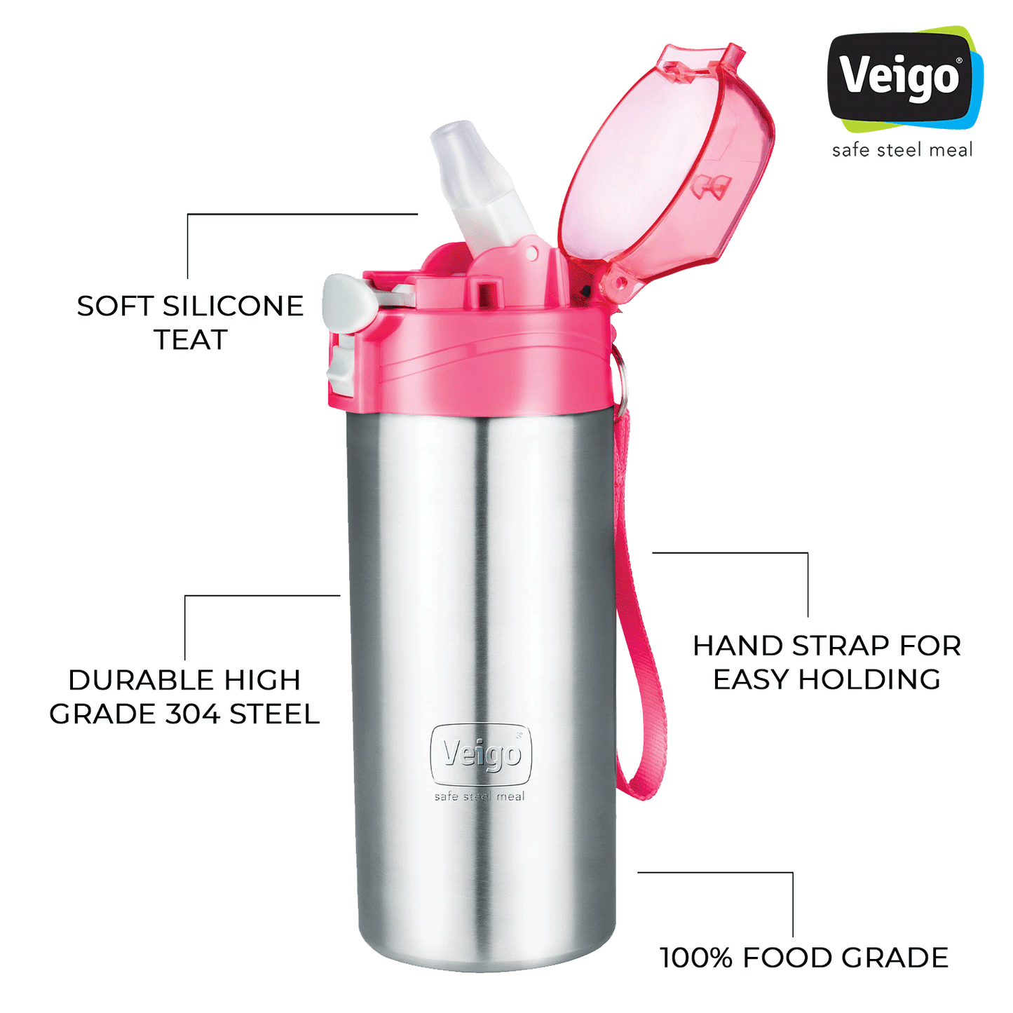 Veigo Steel Lunch Box Set w/ Fairy Pink SIP Bottle